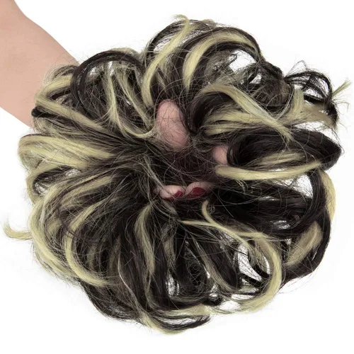 Vista 4 de Lelinta - Extensiones de pelo ondulado y rizado, peluca en una liga de cabello en forma de rodete y moño