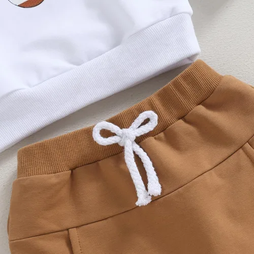 Vista 6 de Conjunto de 2 piezas de sudadera con estampado de letras y pantalones largos elásticos, lindos trajes para recién nacidos