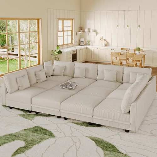 Vista 10 de LLappuil Sofá cama modular con diván de almacenamiento, sofá cama modular de pana para sala de estar, apartamento, beige