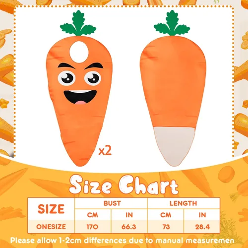 Vista 2 de Jecery Disfraz de zanahoria para adultos de Halloween, 2 piezas, para hombres y mujeres, divertido disfraz de frutas y verduras, verde, naranja