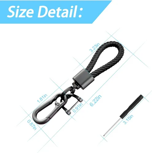 Vista 2 de Llavero de llaves de coche con bellota y trenzado en paracord, llavero de cuero trenzado grueso para hombres y mujeres, adecuado para todos los Negro