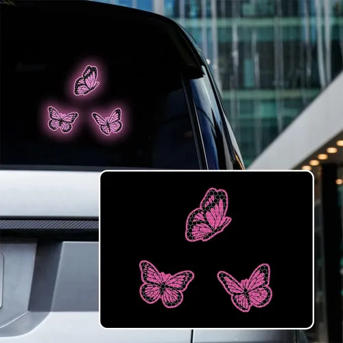 Vista 13 de Juego de 3 calcomanías reflectantes de alta intensidad para automóvil, diseño de mariposa, decoración de coche, impermeable, parachoques de coche