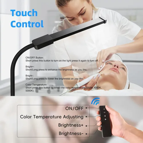 Vista 2 de Hanaking Lámpara de pie con control remoto, lámpara LED brillante para extensiones de pestañas, lámpara de pie regulable de 4 colores para belleza