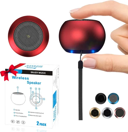 Vista 9 de Paquete de 2 mini altavoces portátiles, altavoces pequeños Bluetooth, micro altavoz inalámbrico para teléfono/PC/tableta, batería recargable