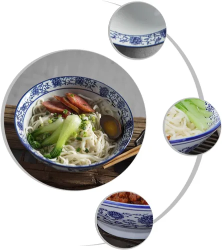 Vista 4 de Tazón de ramen azul y blanco Tazón de ramen japonés Tazones de arroz Tazones de cocina asiáticos japoneses Tazones de fideos de porcelana Tazones