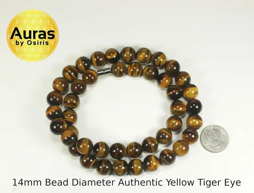 Vista 3 de Mens Tiger Eye Necklace - 14mm Large Beaded Necklace - Prosperity Crystals - Anti Depression Jewelry - 24 Inch Chain - Healing Crystal Jewelry