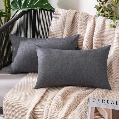 Vista 67 de MIULEE - Paquete de 2 fundas de almohada decorativas para exteriores, impermeables, sólidas, de imitación de lino, para jardín, casa de campo, Azul