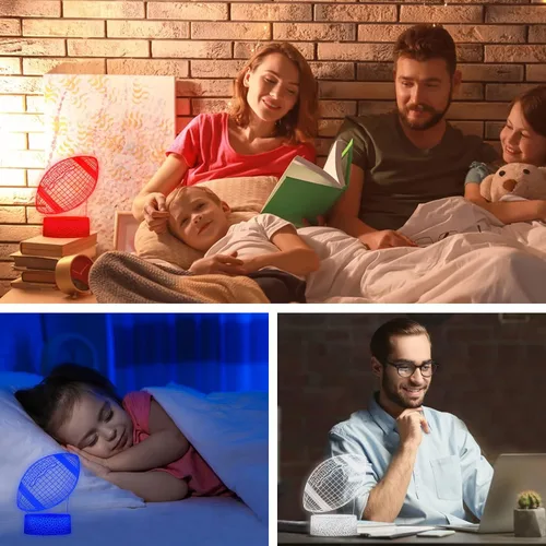 Vista 7 de Lámpara de ilusión 3D de fútbol, luz nocturna, 7 colores, cambio gradual automático, luces LED alimentadas por USB, regalos para niños