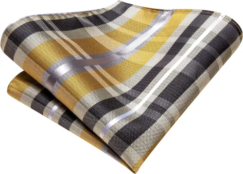 Vista 309 de Hi-Tie Corbata clásica de cachemira para hombre con pañuelo y gemelos a cuadros