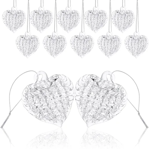 Vista 9 de 12 adornos de corazón para San Valentín, de cristal, con forma de corazón, adornos colgantes para Navidad, San Valentín, aniversario, boda Rosa
