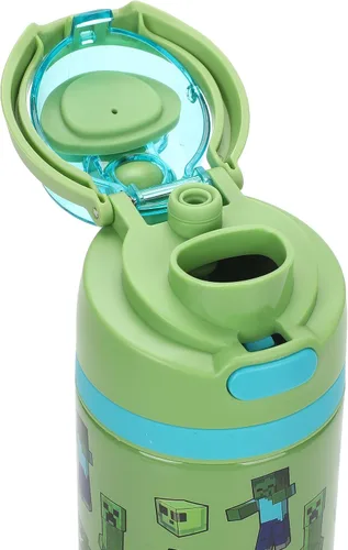 Vista 8 de Bioworld Botella de agua de acero inoxidable de 24 oz Minecraft AOP Verde