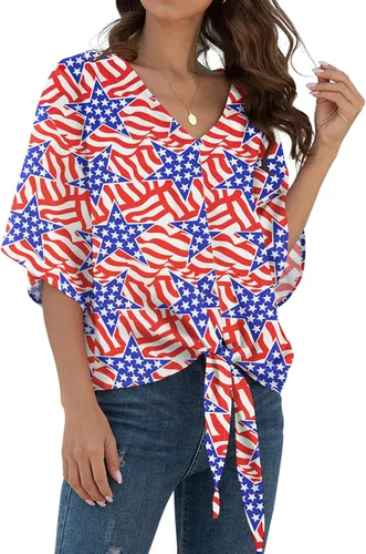 Vista 61 de VIISHOW Womens Tie Front Chiffon Blouses V Neck Batwing Short Sleeve Summer Tops Shirts Albaricoque