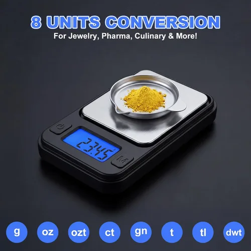 Vista 4 de Diyife Báscula de miligramo, báscula de bolsillo de alta precisión de 7.05 oz/0.0004 oz, 8 unidades con estuche de almacenamiento, báscula digital