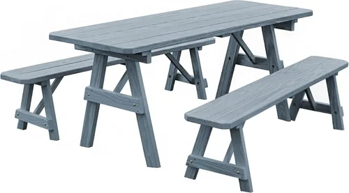 Vista 8 de Furniture Barn USA Pine - Mesa tradicional de 4 pies con 2 bancos, color negro