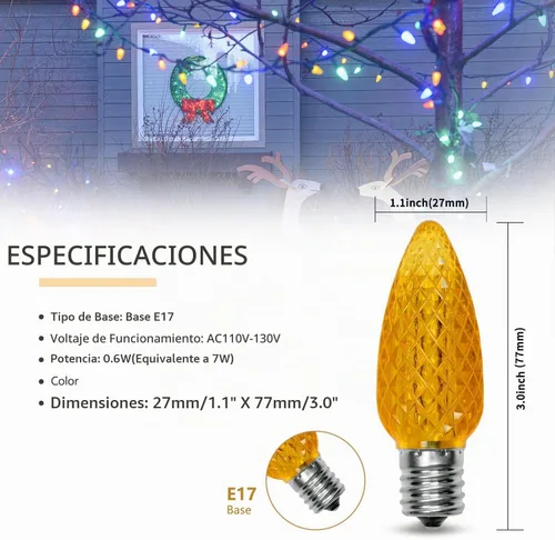 Vista 2 de Paquete de 50 luces LED multicolor C9 de Navidad, inastillables, impermeables, de plástico