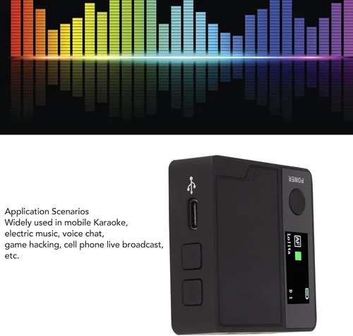 Vista 4 de Cambiador de voz con tarjeta de sonido en vivo, 11 efectos de sonido portátil, dispositivo cambiador de voz portátil Plug and Play Mini dispositivo