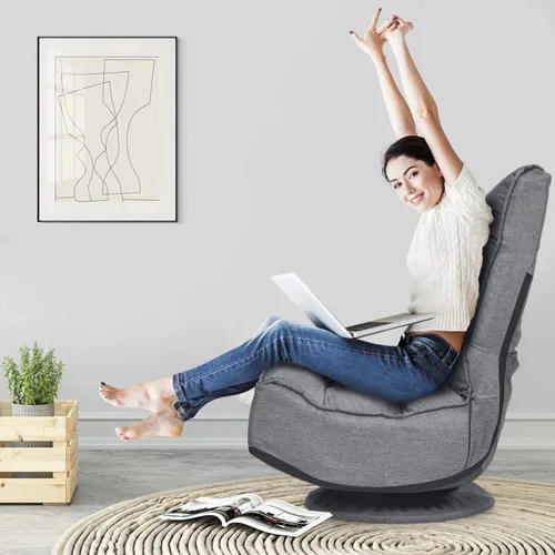 Vista 10 de FANTASK Silla de suelo giratoria de 360 grados, sofá plegable con 5 posiciones ajustables y respaldo, silla de descanso perezosa para relajarse Negro