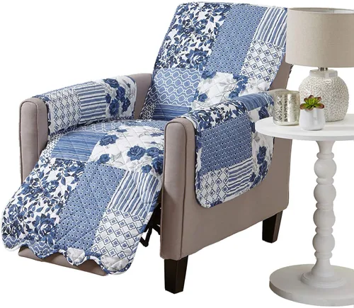 Vista 13 de Great Bay Home Funda reversible de retazos reclinable, lavable, protector de muebles con correas elásticas, perfecta para niños y mascotas, detalle