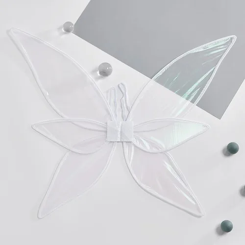 Vista 4 de Lizxun Alas de hadas para Halloween Cosplay mariposa transparente ala decorativa con correas de hombro para adultos y niños