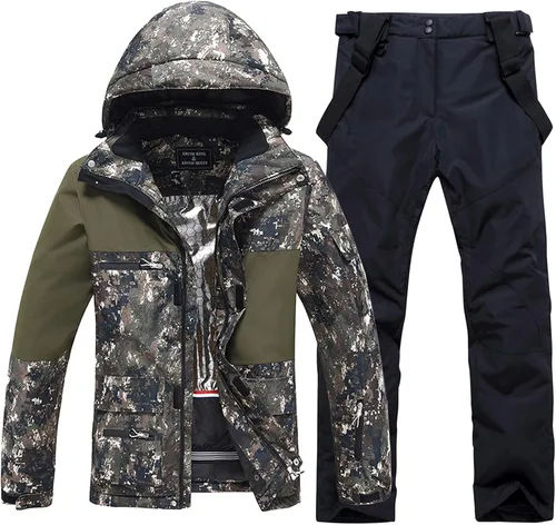 Vista 12 de Conjunto de chaqueta y pantalón de esquí para hombre, trajes de esquí impermeables para hombre, chaqueta de snowboard, traje de nieve cálido