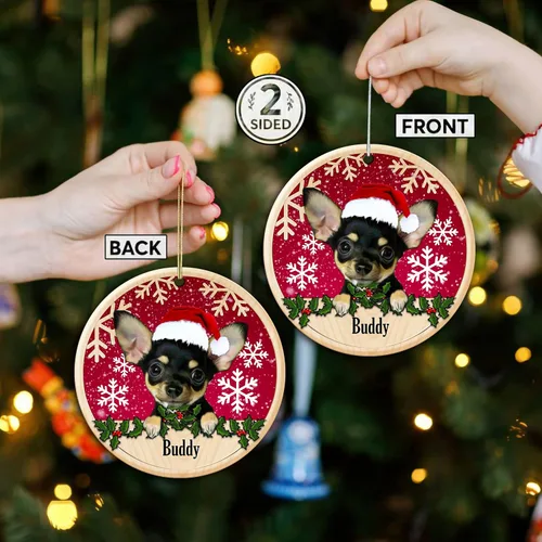 Vista 2 de Adorno para árbol de Navidad de Chihuahua, adorno personalizado de cerámica de Chihuahua, adorno personalizable para árbol de Navidad de Chihuahua