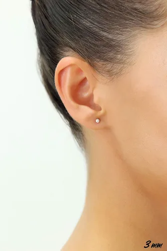 Vista 2 de Aretes de bola de oro blanco de 14 quilates con mariposa dorada, Oro blanco