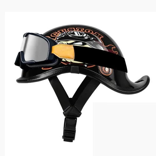Vista 18 de Medio casco de motocicleta vintage, aprobado por el DOT, para adultos, casco convertible vintage para scooters, ciclomotores, cascos de motocicleta
