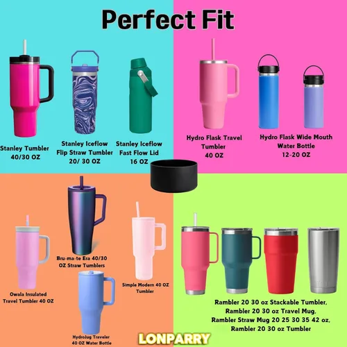 Vista 4 de Paquete de 2 botas de silicona para Stanley Cup de 30 oz y 40 onzas, protector inferior antideslizante y reductor de ruido, cubierta base de vaso