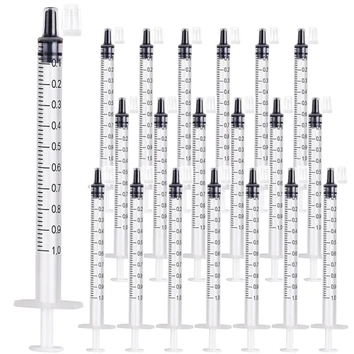 Vista 16 de Paquete de 24 jeringas de plástico de 0.0 fl oz con tapas, estériles, selladas individualmente para rellenar líquidos precisos, medir y alimentar