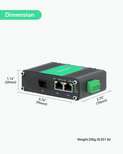 Vista 8 de LINOVISION Industrial 2 puertos Gigabit BT90W PoE++ Switch Fibra SFP uplink
