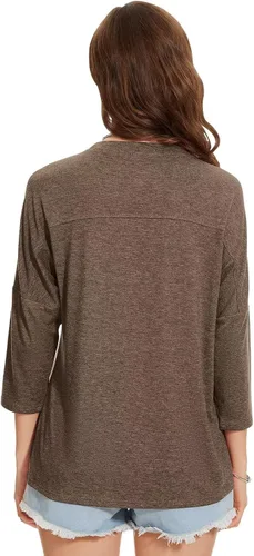 Vista 11 de ZENNILO Camisetas casuales de manga 3/4 para mujer, holgadas, cuello redondo, lindas camisetas básicas