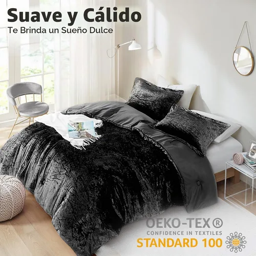 Vista 2 de Comfort Spaces Juego de edredón reversible de terciopelo negro, 2 piezas Edredón negro