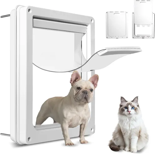 Vista 8 de Puerta de plástico para perro que nunca se oxida con solapa magnética transparente suave y panel de cierre a presión, puerta de mascotas con bloqueo