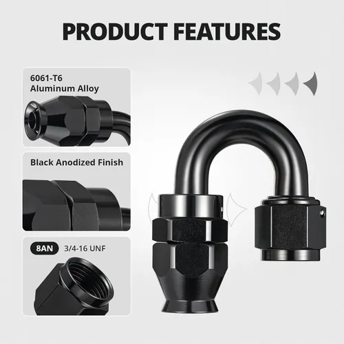 Vista 3 de EVIL ENERGY 8AN PTFE montaje extremo de manguera 180 grados negro para manguera de PTFE solamente 2PCS