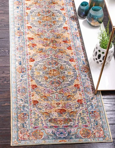 Vista 11 de Unique Loom Austin Collection Botanical, Medallion, Vintage Alfombra de área 4' 0" x 6' 0", Beige/Azul