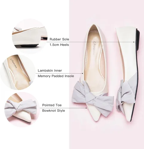 Vista 4 de C.Paravano Zapatos planos con lazo puntiagudo para mujer, cómodos y elegantes, zapatos sin cordones para uso casual y oficina