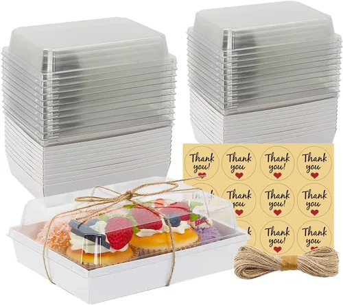 Vista 8 de Cajas de embutidos de 7 x 5 x 2.5 pulgadas con tapas transparentes, cajas grandes desechables de postre de panadería, recipientes para llevar