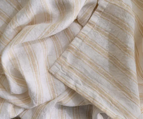 Vista 5 de Mantel color beige, mantel a rayas beige 100% lino para mesas rectangulares (98 x 63), mantel lavable estilo granja para comedor, cocina, fiestas