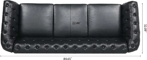 Vista 5 de Chesterfield - Sofás para sala de estar, con brazo enrollado de cuero de 3 plazas, sofá grande de 84 pulgadas, con botones profundos y cabeza