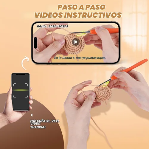 Vista 4 de MOREJMTT Kit de ganchillo para principiantes, aprende a tejer, incluye hilo suave fácil de tejer, tutorial en video paso a paso, gancho, regalo
