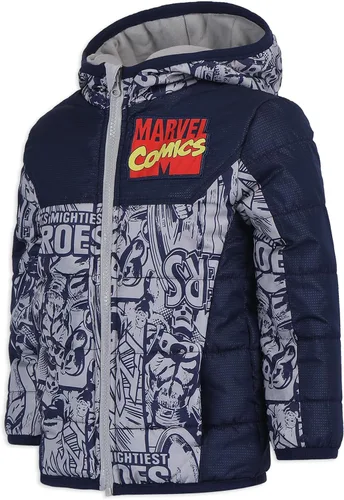 Vista 2 de Marvel Avengers - Chaqueta acolchada con capucha y cremallera para niños pequeños, color azul marino/blanco