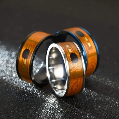 Vista 7 de Anillos creativos de moda para cumpleaños, día de San Valentín, diario, NFC, de acero inoxidable, chip de teléfono, goteo, aceite, patrón de dragón