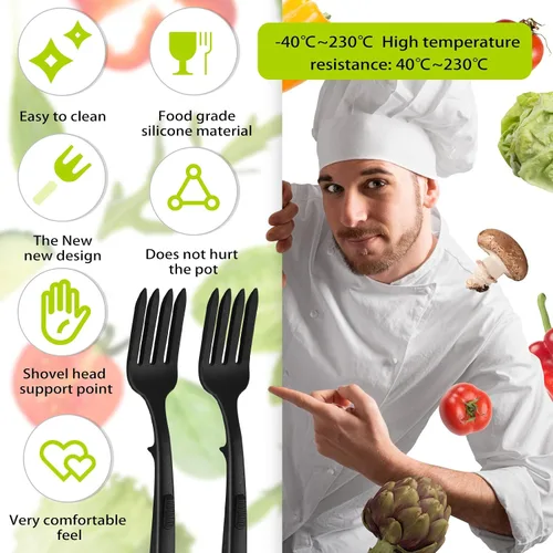 Vista 6 de Mixweer 2 tenedores flexibles de silicona de 11.6 pulgadas, resistente al calor, tenedor de cocina grande antiadherente para mezclar ingredientes