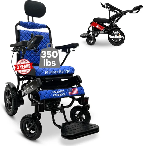 Vista 18 de Silla de ruedas motorizada eléctrica ligera para personas mayores y adultos, reclinación automática plegable de largo alcance con potente motor