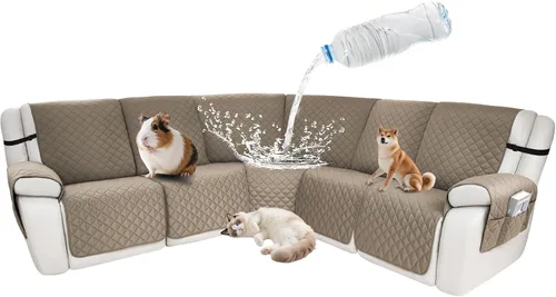 Vista 41 de Fundas impermeables para sofá reclinable seccional en forma de L, 7 piezas, antideslizantes, lavables, juego de fundas reclinables para mascotas