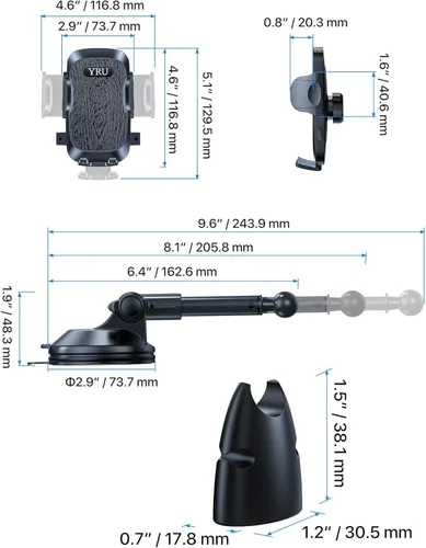 Vista 9 de YRU Soporte de teléfono de automóvil de grado militar mejorado con ventosa giratoria más fuerte para parabrisas de tablero, soporte de tablero