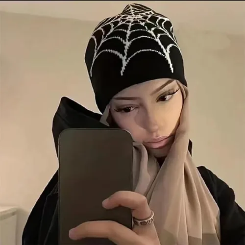 Vista 3 de Gorro de invierno para mujer, gorro cálido para hombre, estilo casual, diseño de araña, estilo gótico, Y2K, gorro de punto acrílico