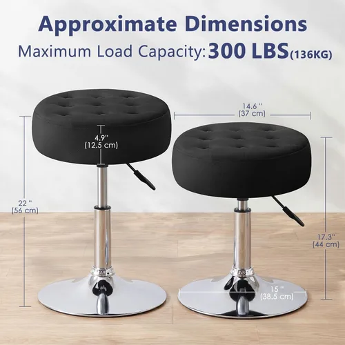 Vista 3 de Furniliving Taburete Otomano de Maquillaje de Terciopelo Acolchado de Mediados de Siglo, Silla Taburete de Tocador Giratoria Redonda Ajustable