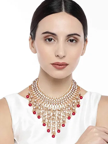 Vista 4 de Aheli Elegant Indian Wedding Wear Faux Kundan Studded Choker Necklace with Maang Tikka Set Ethnic Fashion Jewelry for Women