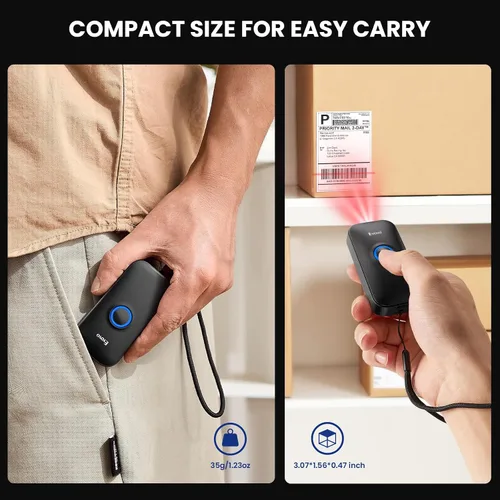 Vista 2 de Eyoyo Mini escáner de código de barras Bluetooth 1D, 3 en 1 USB con cable y Bluetooth y lector de código de barras inalámbrico de 2.4 G, escaneo